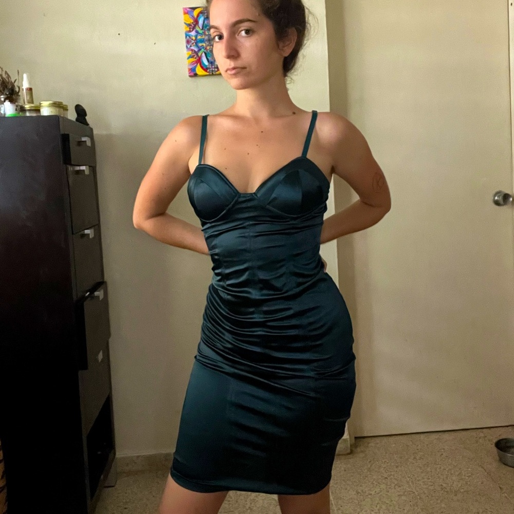 Dark green fierce bustier cocktail dress